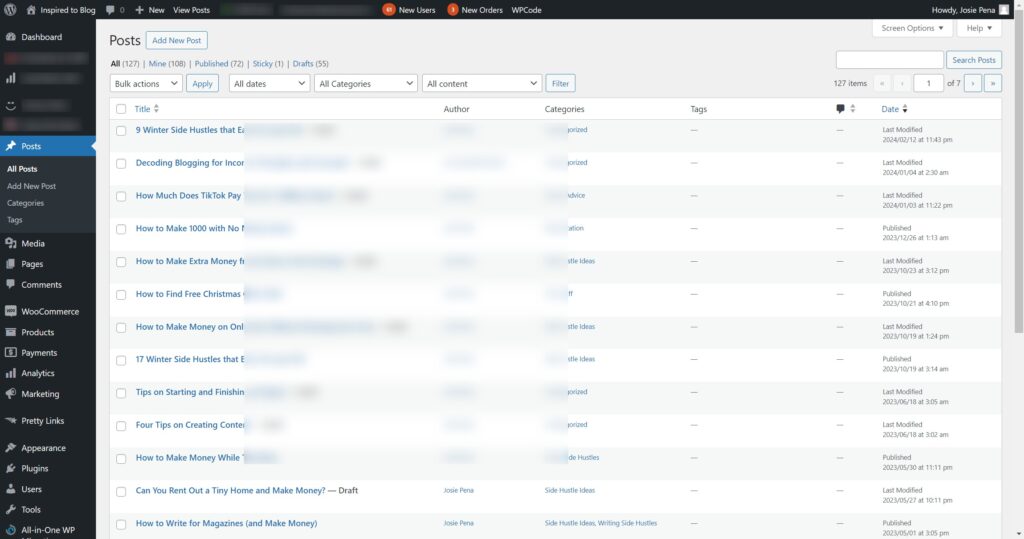 example of a wordpress backend