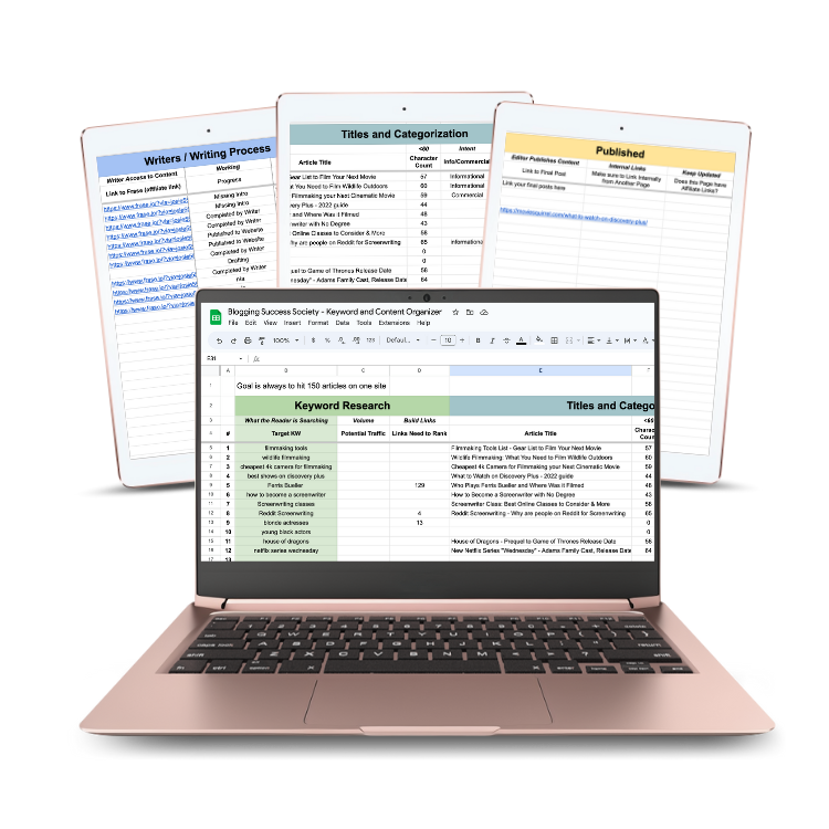 keyword and content organizer - blogging niche sites