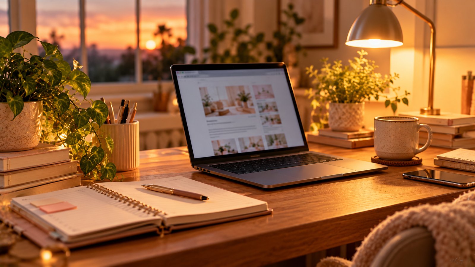 A calm workspace with a laptop and a warm desk lamp at dusk - Common Beginner Mistakes