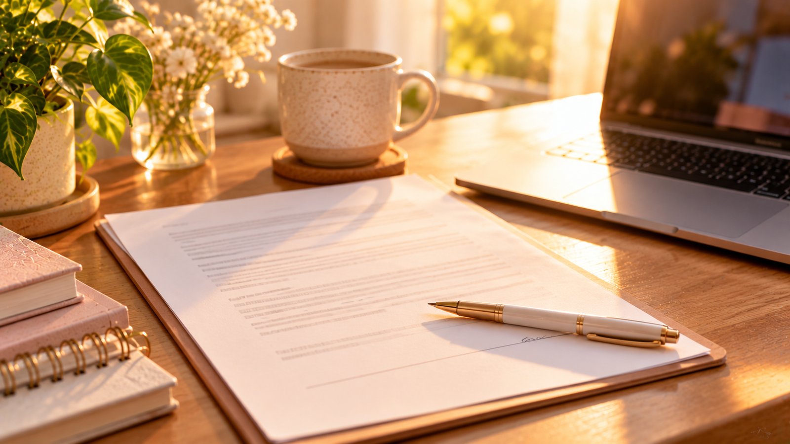 A printed agreement with a pen resting on the signature line beside a laptop, no readable text - Step 4: Disclose the Relationship Clearly