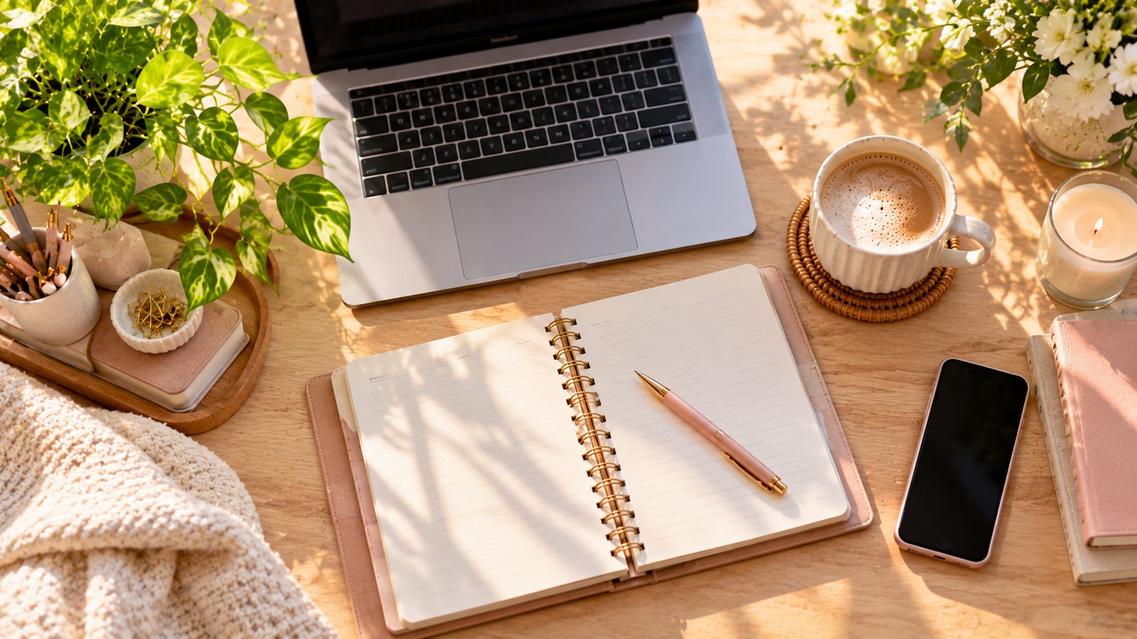 A tidy desk with a laptop, an open notebook and a coffee mug in soft natural light - What to Keep Human