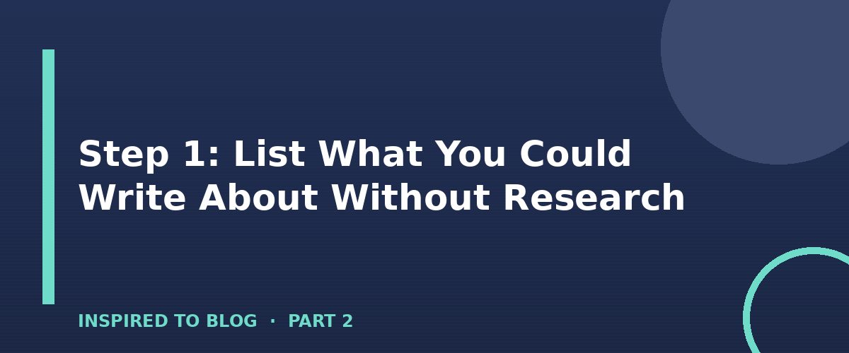 Section banner: Step 1: List What You Could Write About Without Research