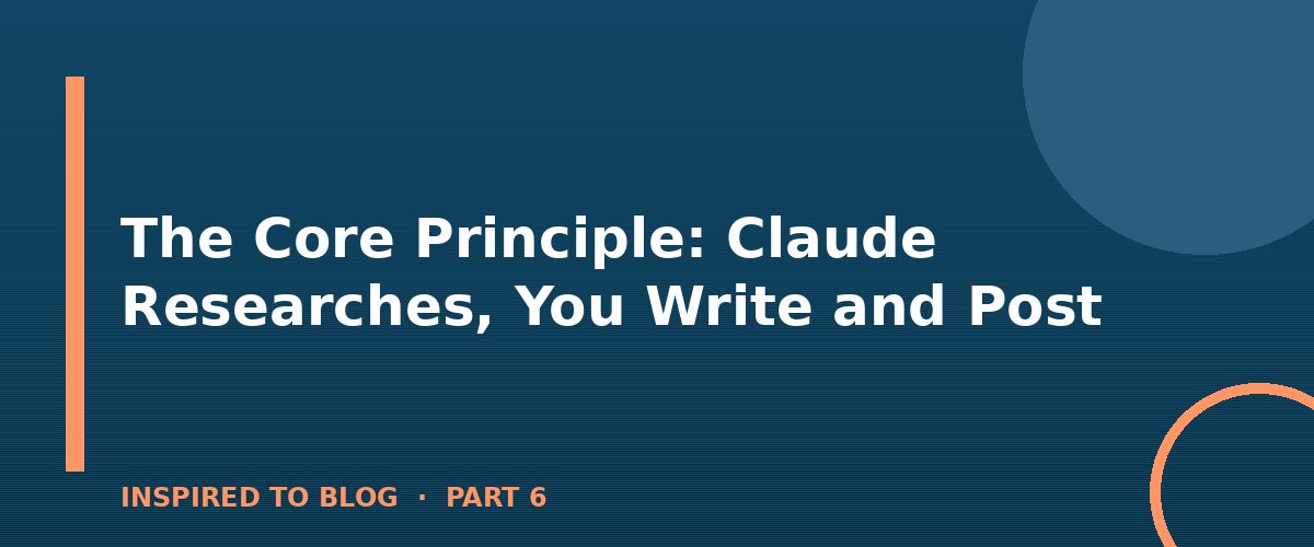 Section banner: The Core Principle: Claude Researches, You Write and Post