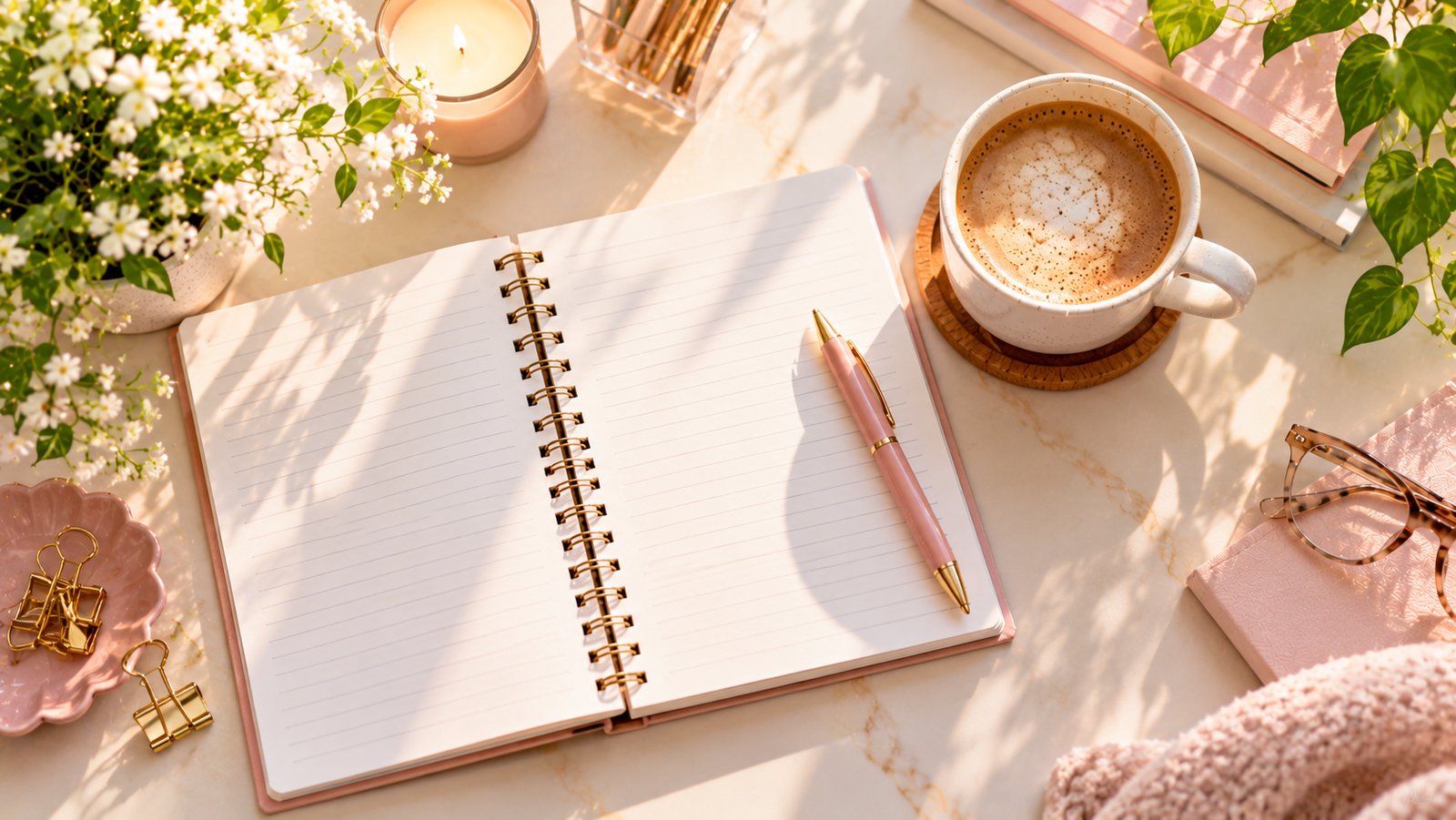 A cup of coffee beside an open notebook and a pen on a bright desk, ready for questions - FAQ