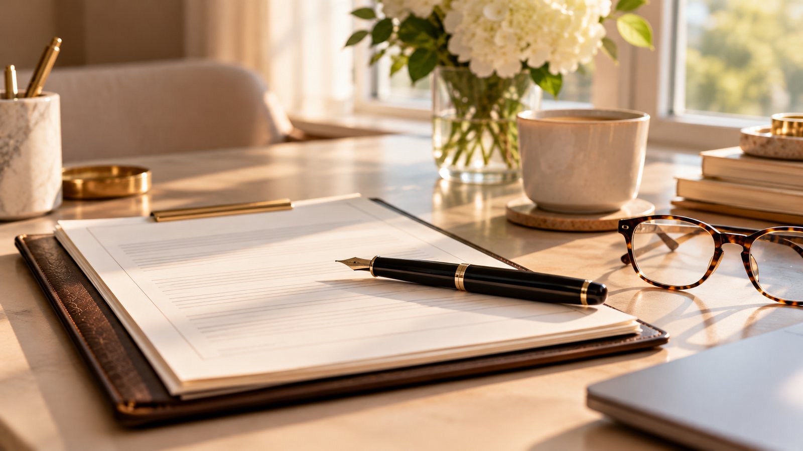 A desk with a contract, a fountain pen and reading glasses in soft window light, no readable words - Disclosure Is Separate From Sponsorship Rules