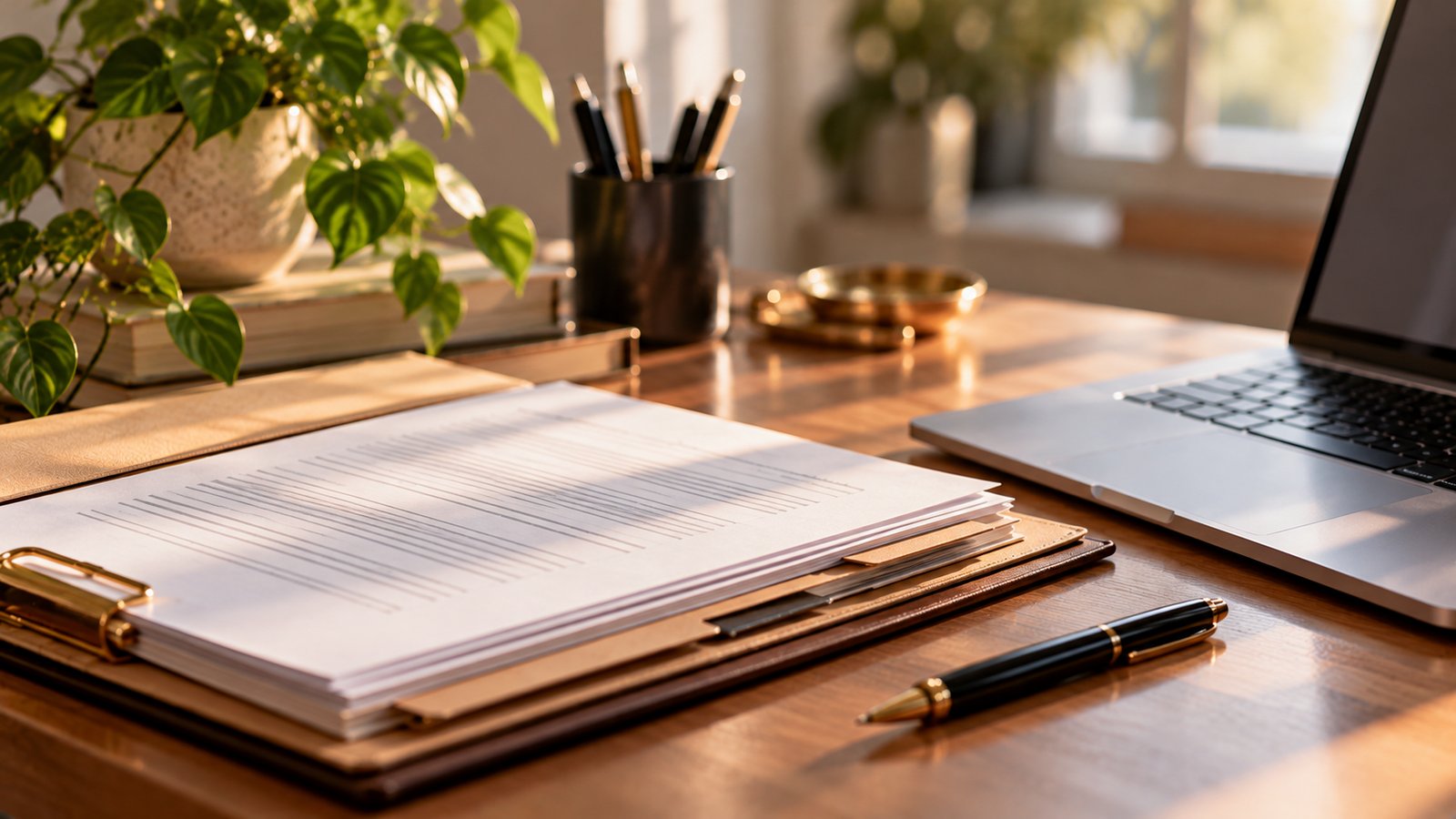 A gavel-free legal desk scene with a folder of documents and a laptop, calm professional light - Rules That Keep Markup Safe